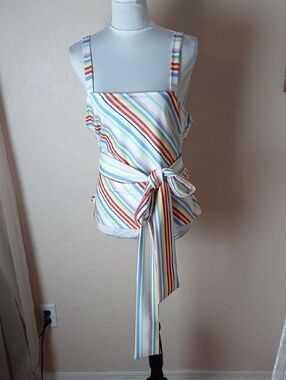 Boston Proper White Tank Top with Long Attached Sash